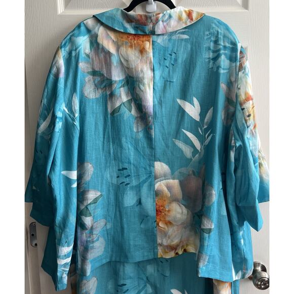 SELECTION ULLA POPKEN Plus 100% Linen Hawaiian Floral Blouse Midi Dress - Picture 6 of 16